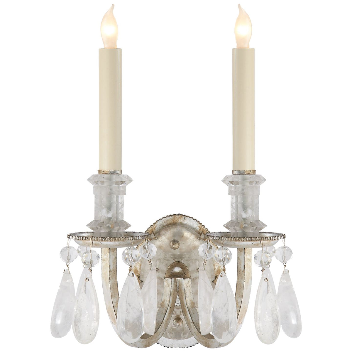 Elizabeth Double Sconce in Burnished Silver Leaf with Quartz - Salisbury &amp; Manus