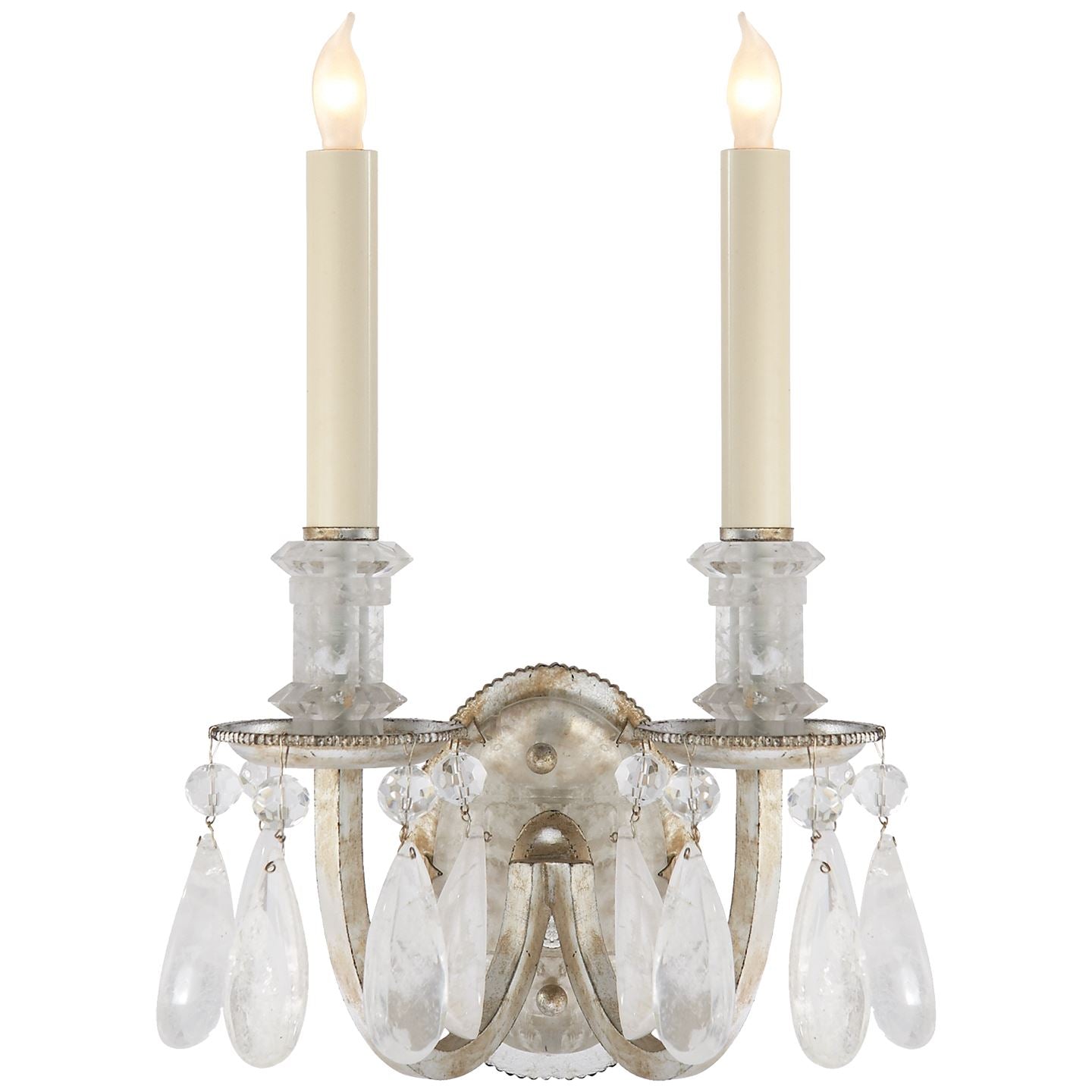 Elizabeth Double Sconce in Burnished Silver Leaf with Quartz - Salisbury & Manus