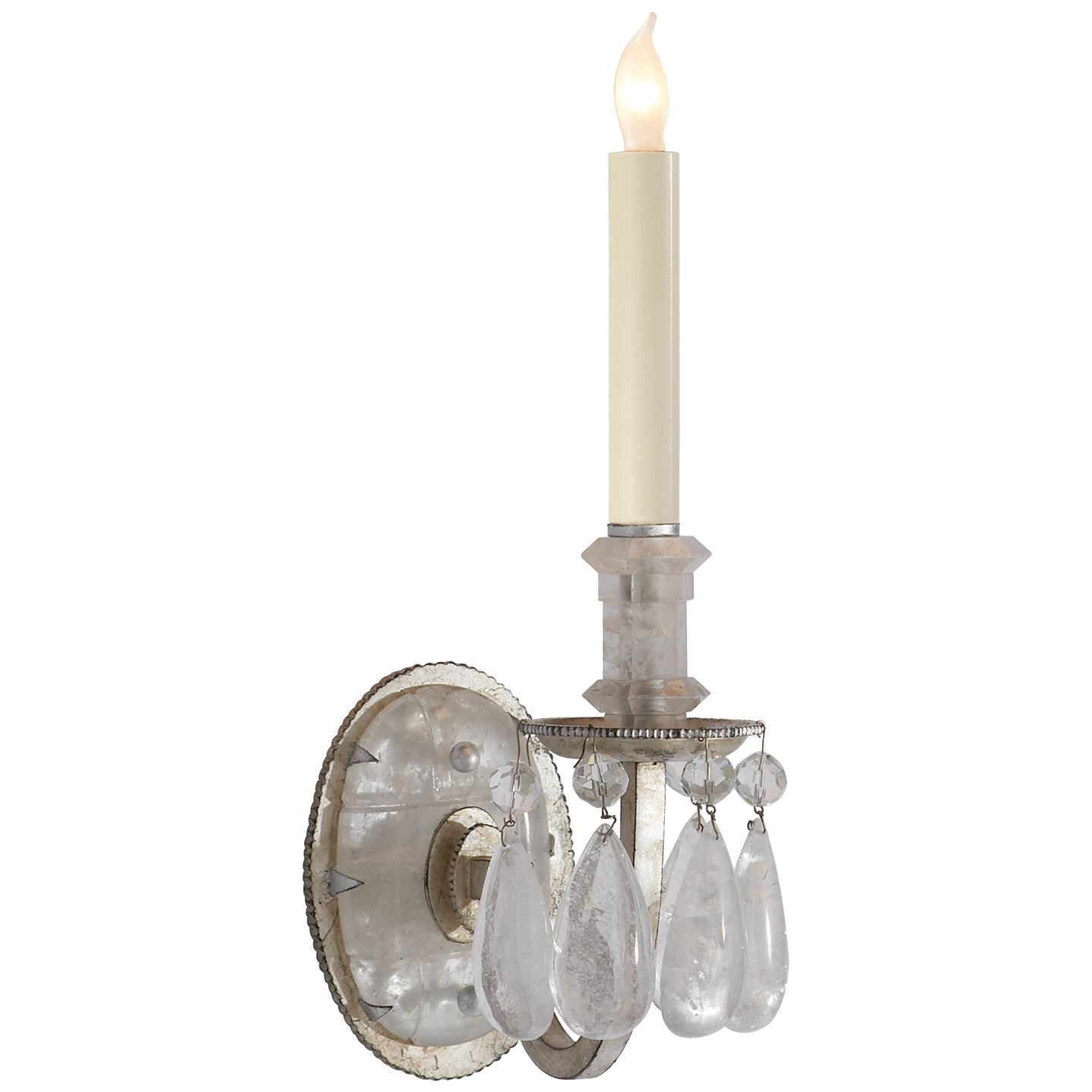 Elizabeth Single Sconce in Burnished Silver Leaf with Quartz - Salisbury & Manus