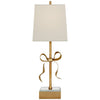 Ellery Gros-Grain Bow Table Lamp in Soft Brass and Mirror with Cream Linen Shade - Salisbury & Manus