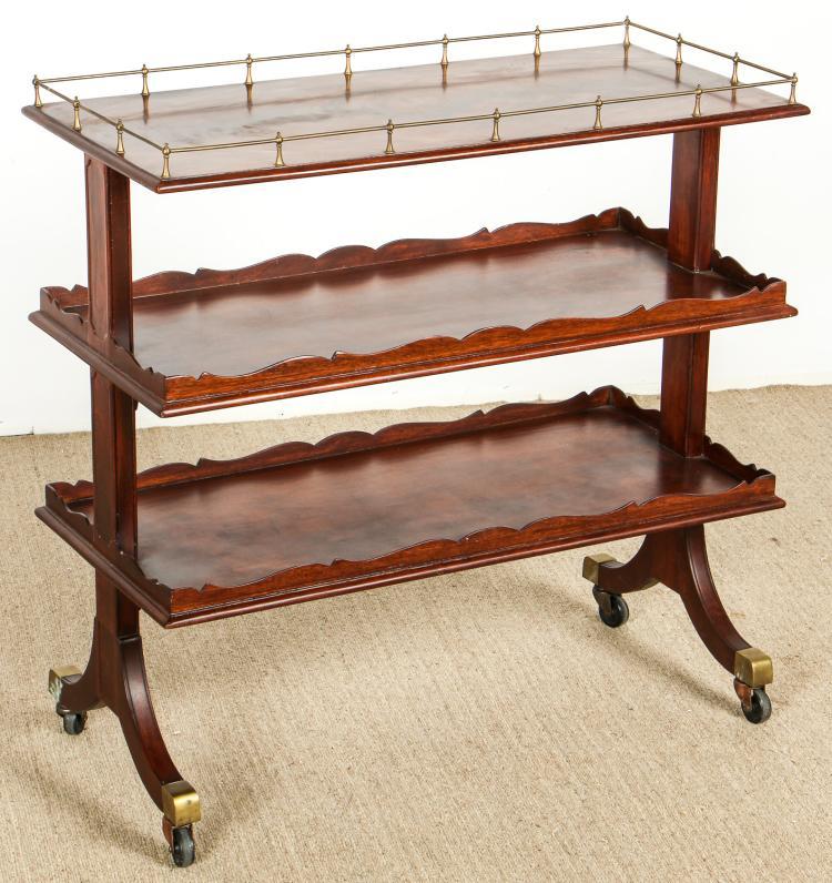 English Regency Style Tri-Level Serving Table w Gallery Top. - Salisbury &amp; Manus