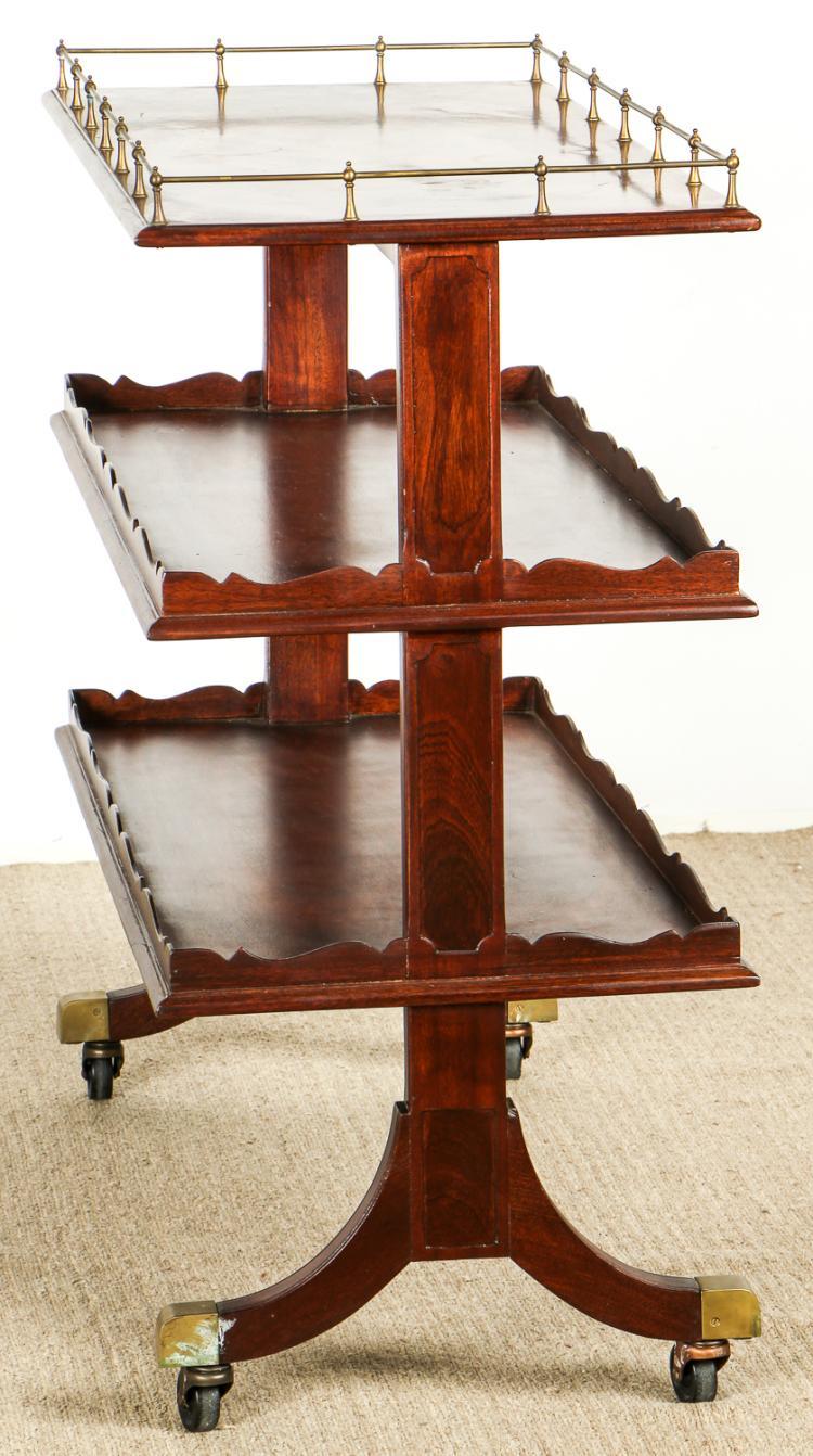 English Regency Style Tri-Level Serving Table w Gallery Top. - Salisbury & Manus