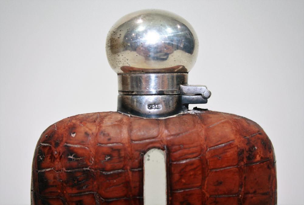 English Sterling Silver and Crocodile Flask - Salisbury & Manus