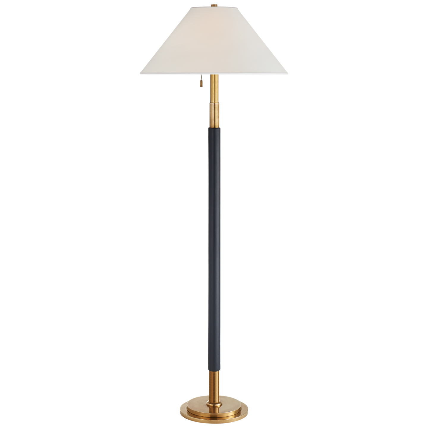 Garner Floor Lamp in Natural Brass and Navy Leather
