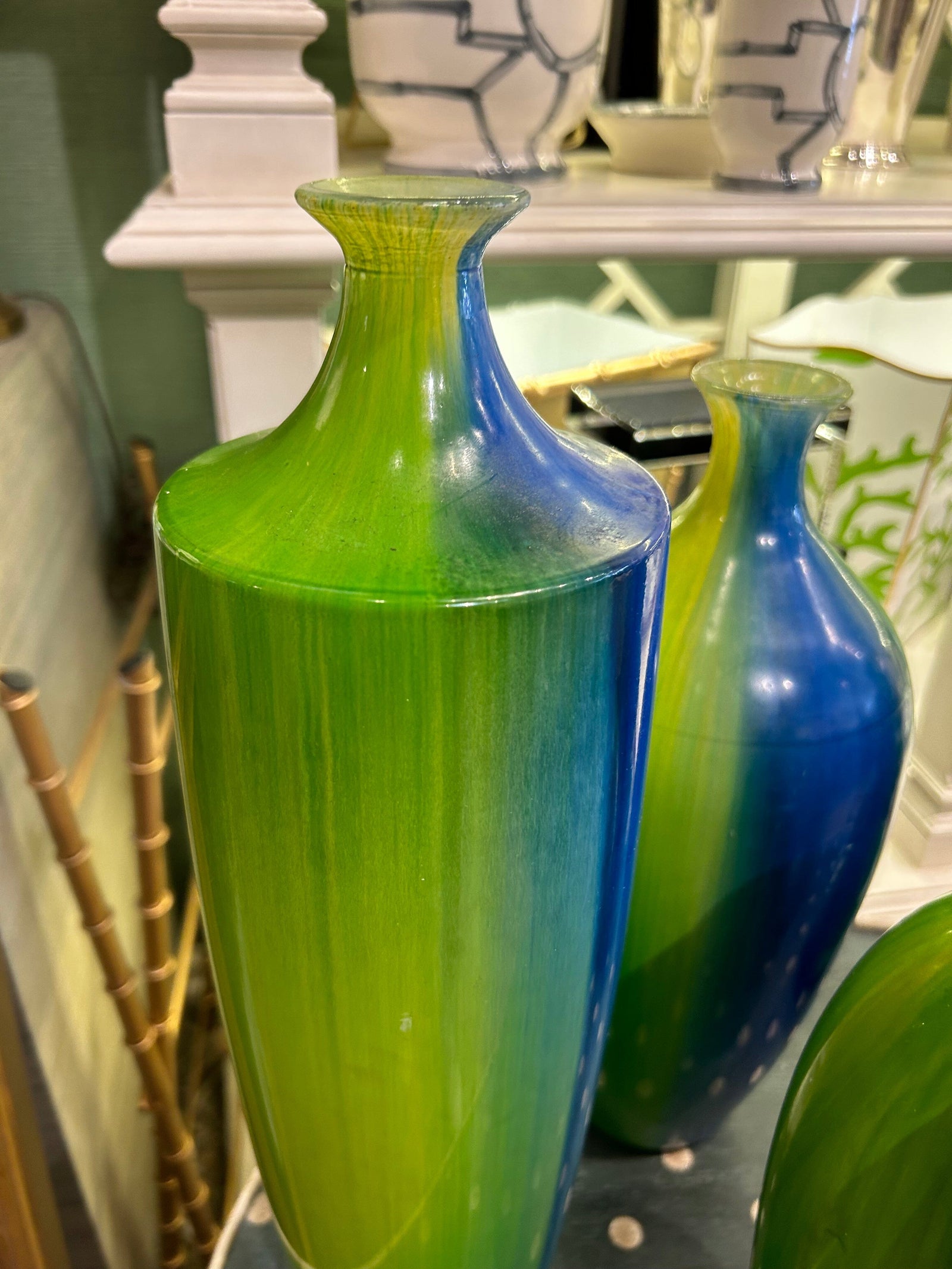 Hand Blown Decorative Glass Green Vases SET OF 4