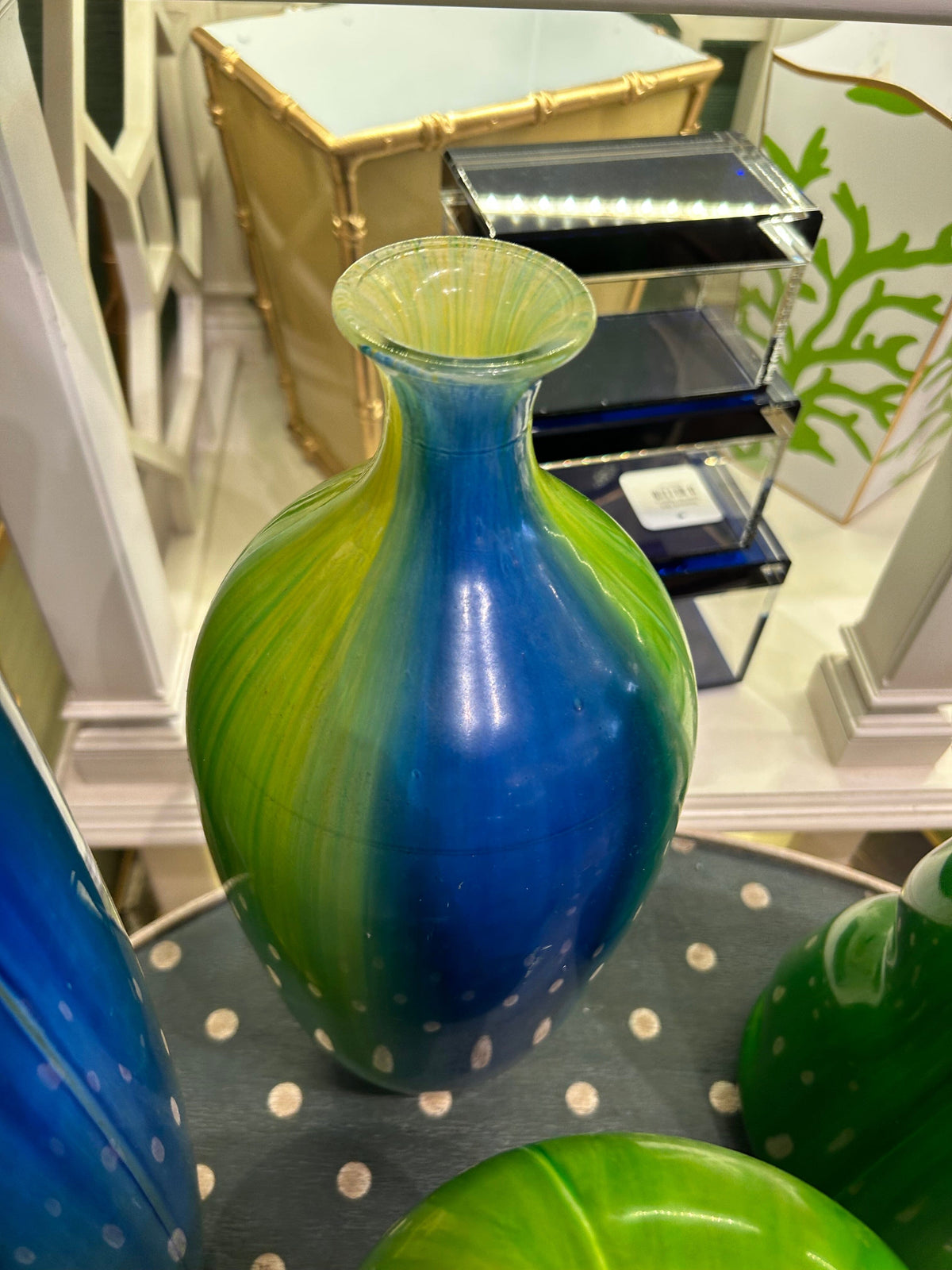 Hand Blown Decorative Glass Green Vases SET OF 4