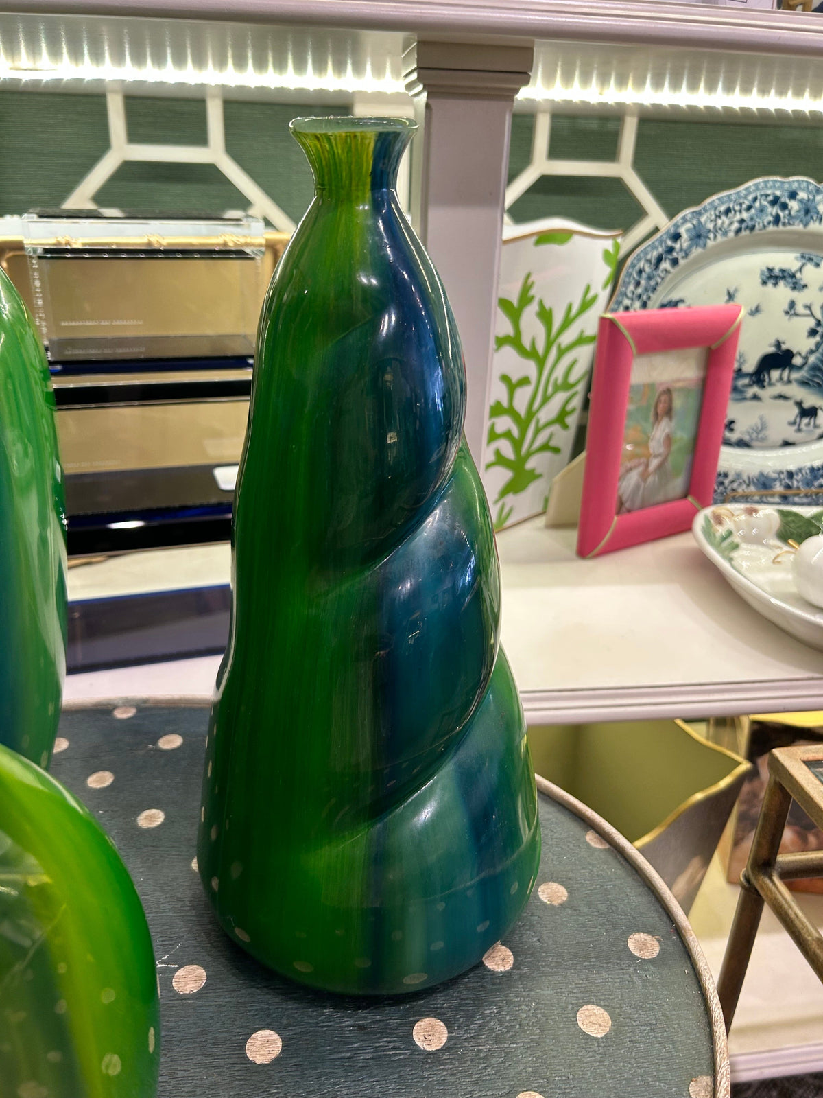 Hand Blown Decorative Glass Green Vases SET OF 4