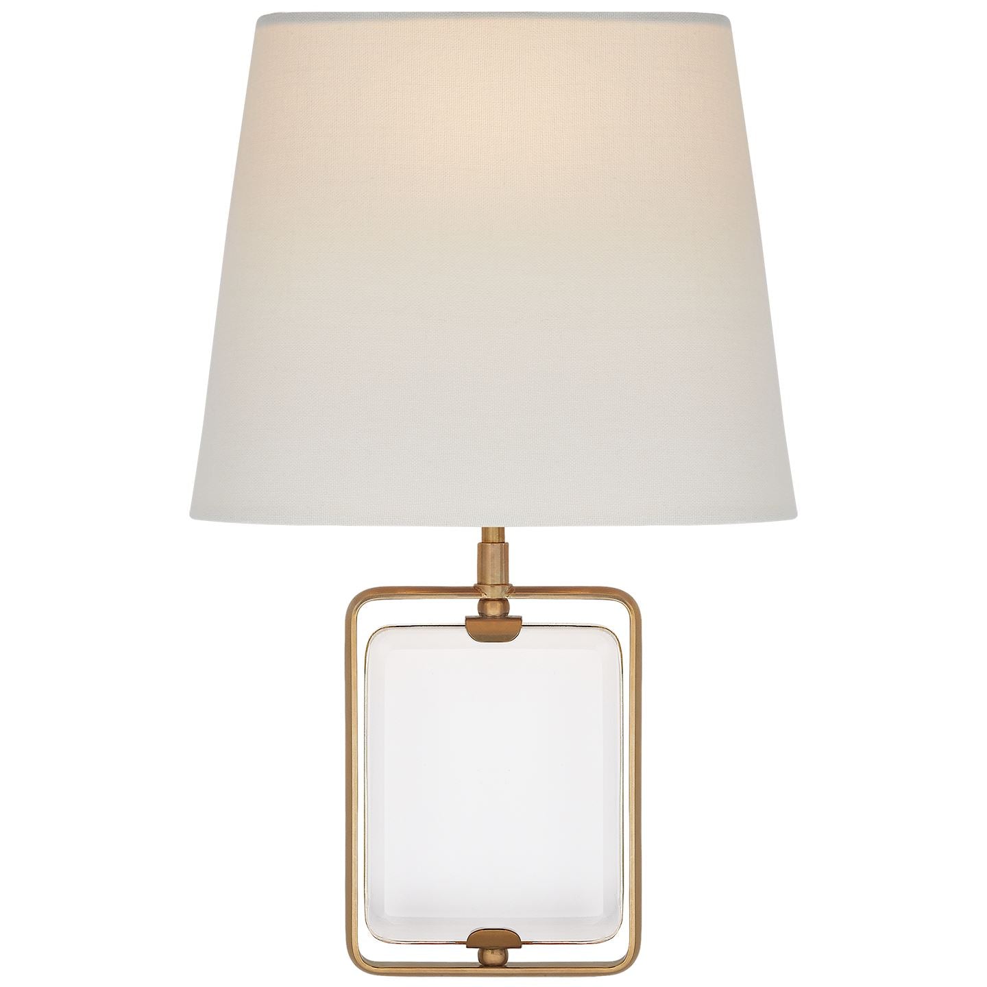 Henri Framed Jewel Sconce in Crystal and Hand-Rubbed Antique Brass with Linen Shade - Salisbury & Manus