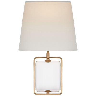 Henri Framed Jewel Sconce in Crystal and Hand-Rubbed Antique Brass with Linen Shade - Salisbury & Manus
