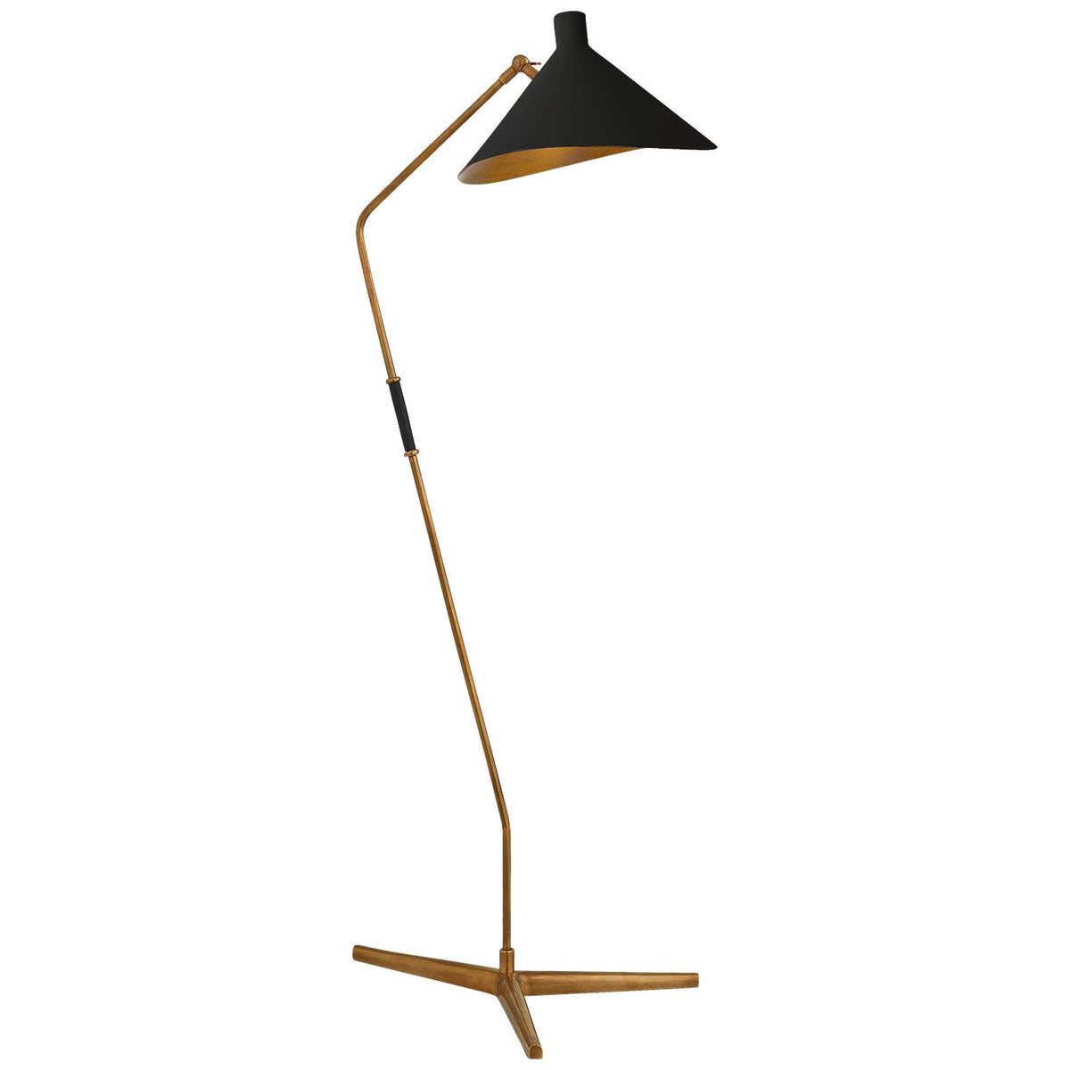 Mayotte Large Offset Floor Lamp in Hand-Rubbed Antique Brass with Black Shade - Salisbury & Manus