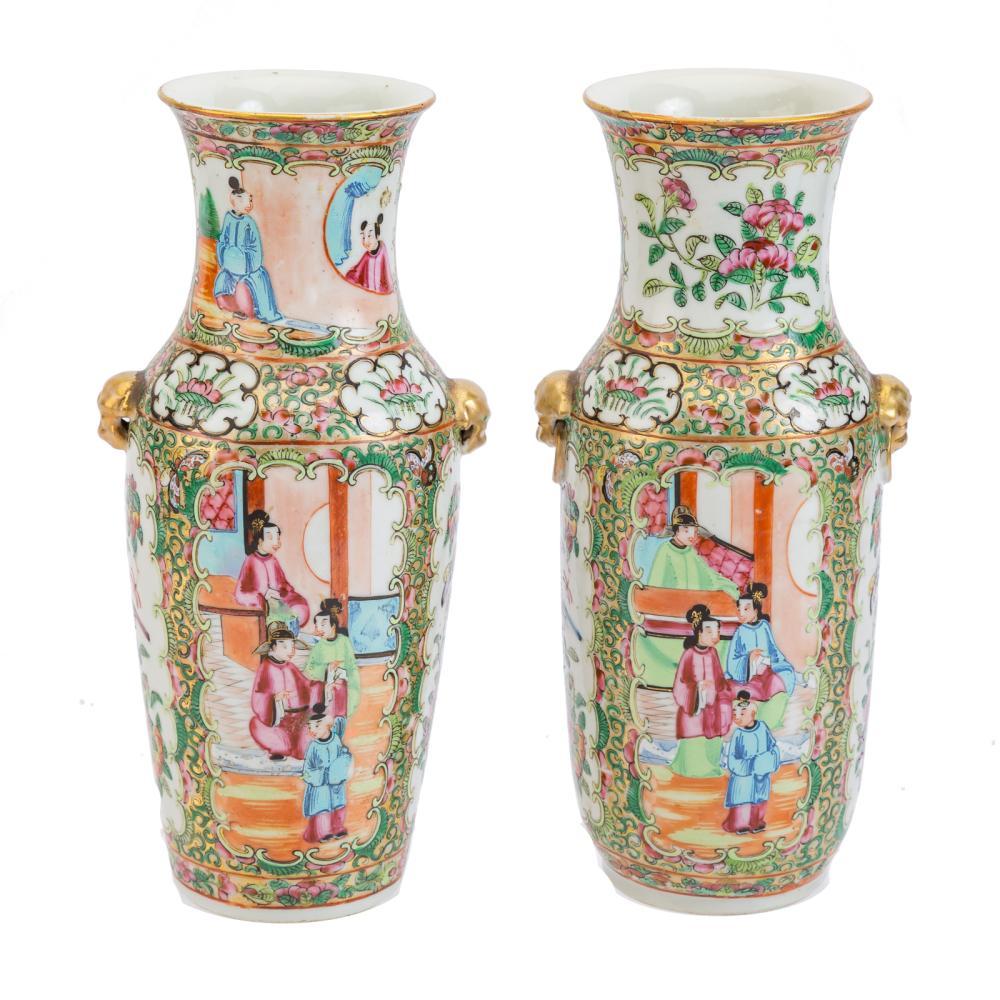 Pair of 19th Century Chinese Export Rose Medallion vases - Salisbury & Manus