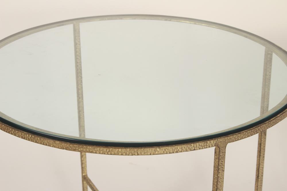 Pair of Gilt Hammered Steel and Glass Tables - Salisbury & Manus