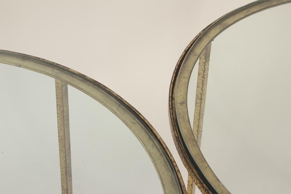 Pair of Gilt Hammered Steel and Glass Tables - Salisbury & Manus