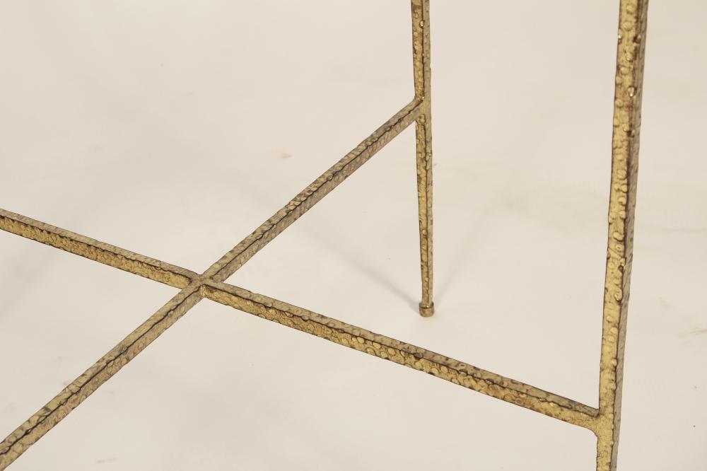 Pair of Gilt Hammered Steel and Glass Tables - Salisbury & Manus