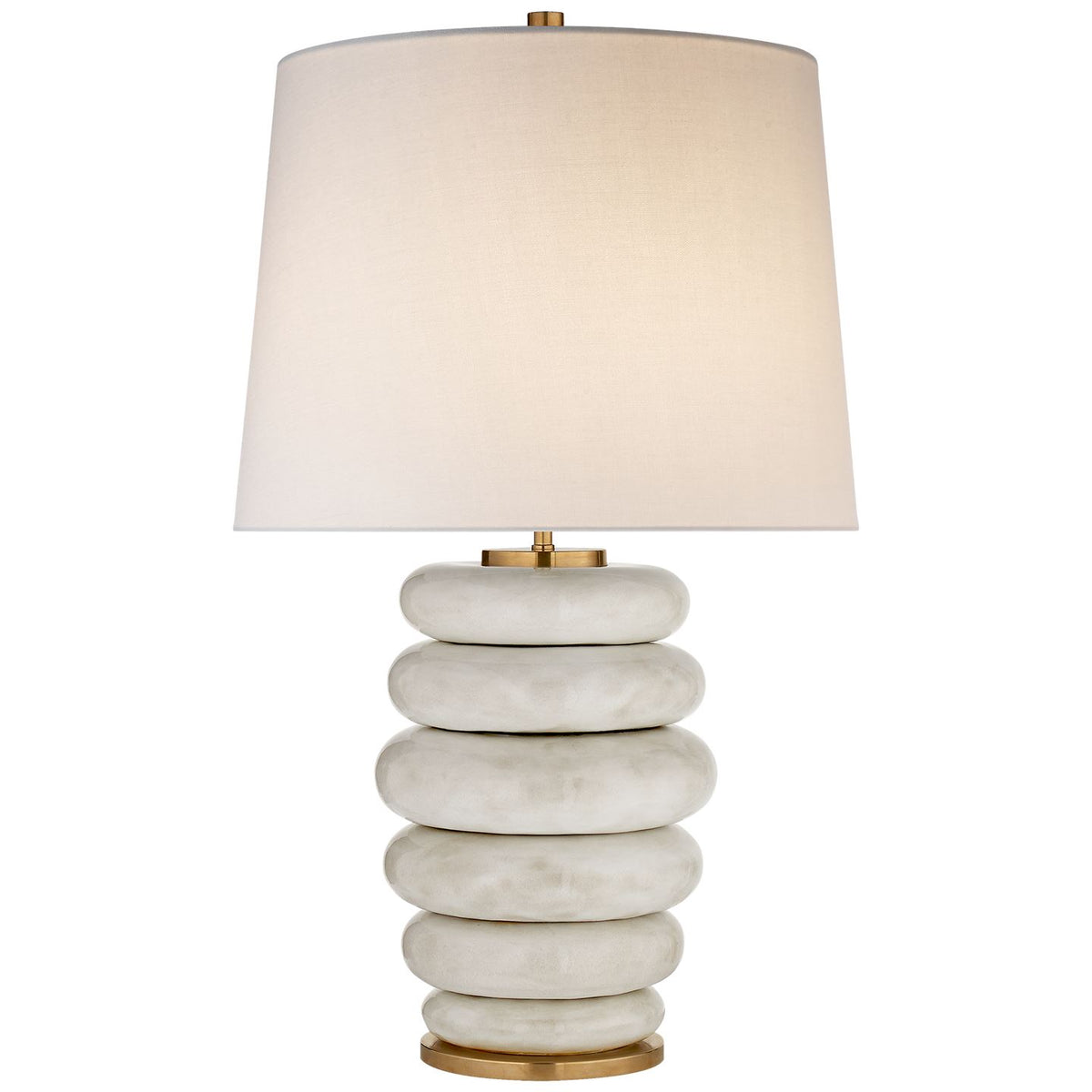Phoebe Stacked Table Lamp in Antiqued White with Linen Shade - Salisbury &amp; Manus