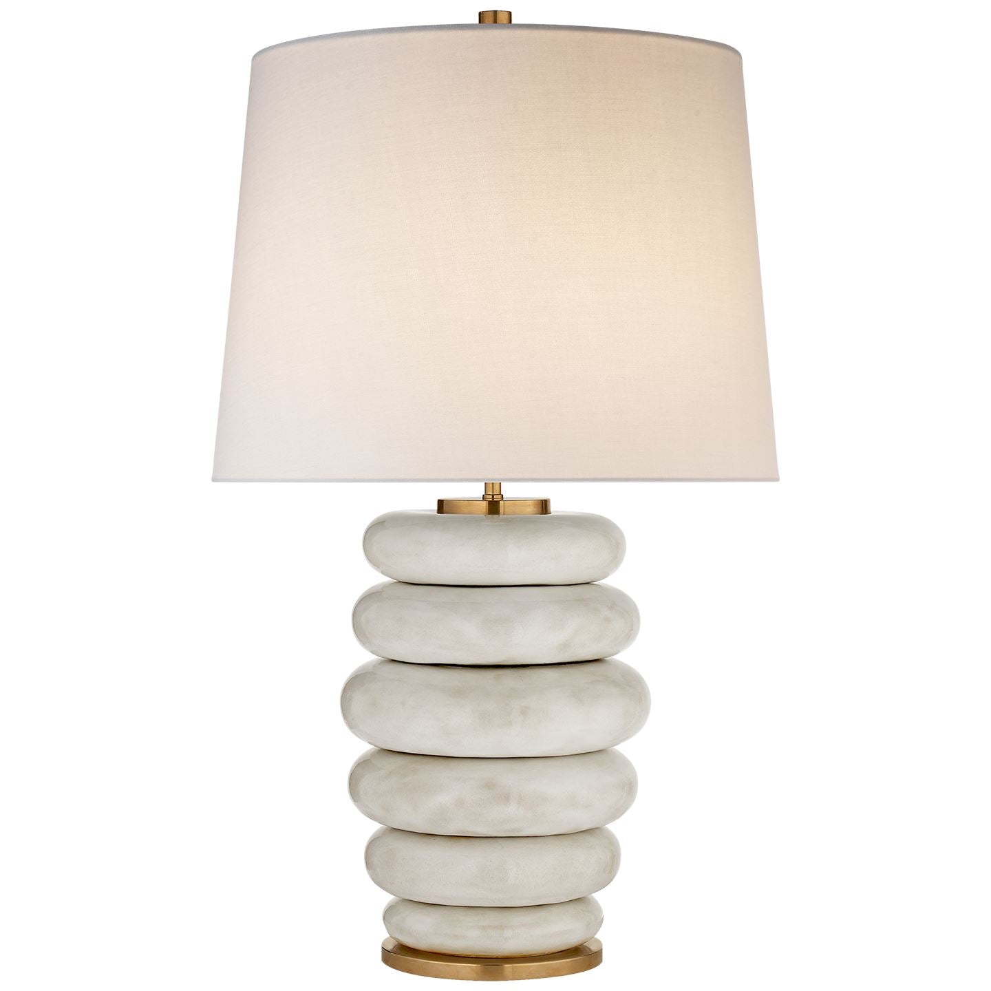 Phoebe Stacked Table Lamp in Antiqued White with Linen Shade - Salisbury & Manus