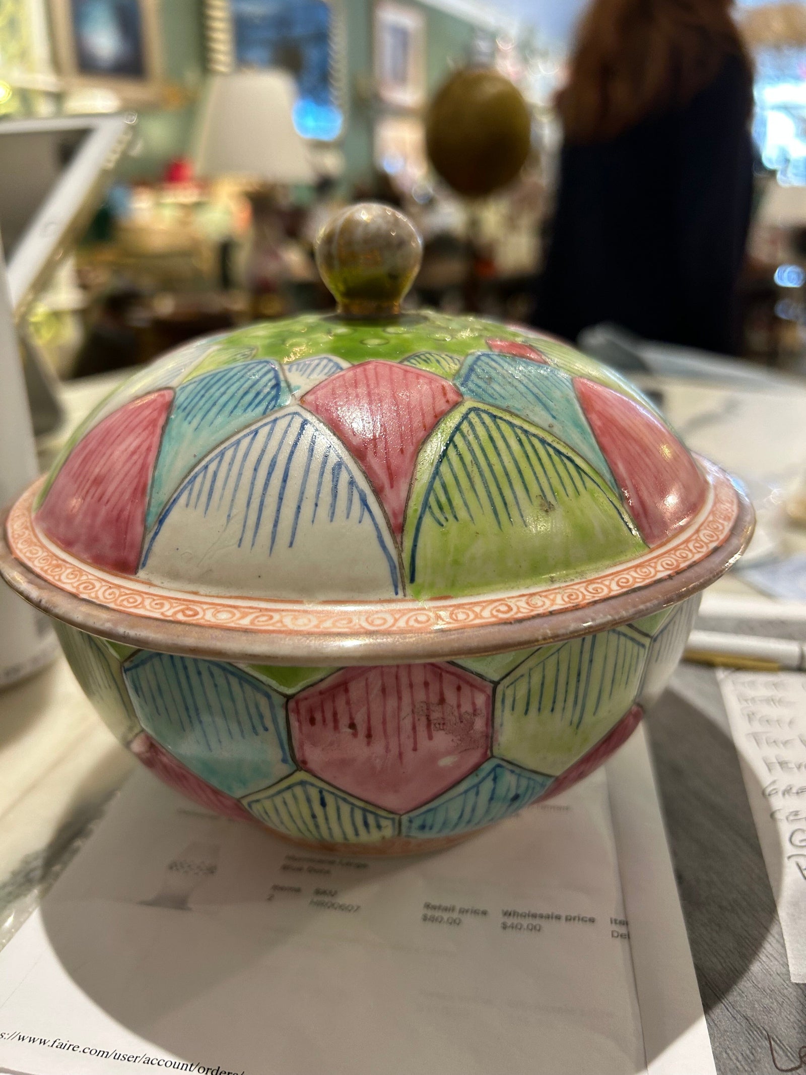 Pink and Green Covered Dish