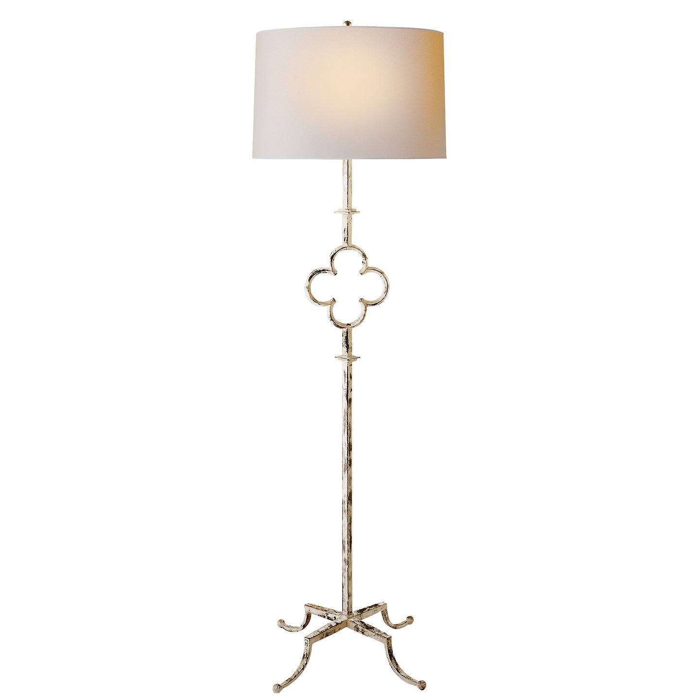 Quatrefoil Floor Lamp in Belgian White with Linen Shade - Salisbury & Manus