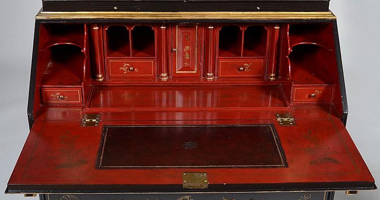 Queen Anne Style Black Lacquer and Parcel-Gilt Japanned Double Domed Secretary Bookcase, 20th Century - Salisbury & Manus