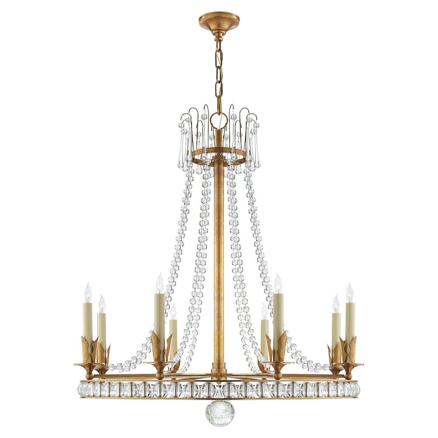 Regency Large Chandelier in Hand-Rubbed Antique Brass with Seeded Glass - Salisbury & Manus