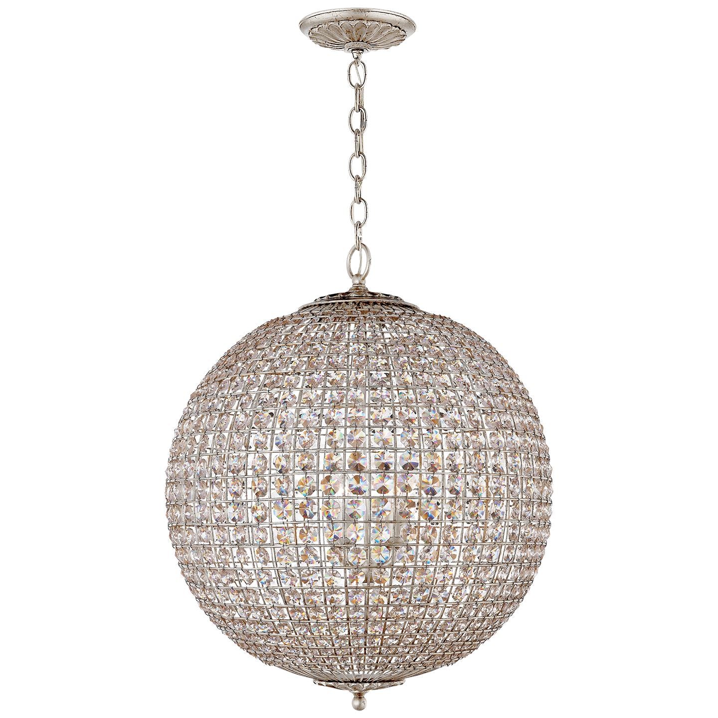 Renwick Large Sphere Chandelier in Burnished Silver Leaf with Crystal - Salisbury & Manus