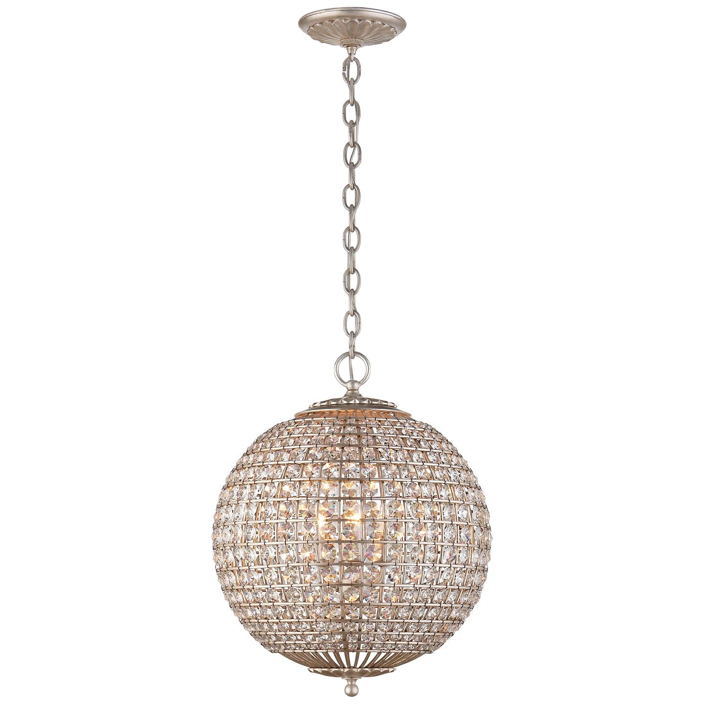 Renwick Small Sphere Chandelier in Burnished Silver Leaf with Crystal - Salisbury & Manus