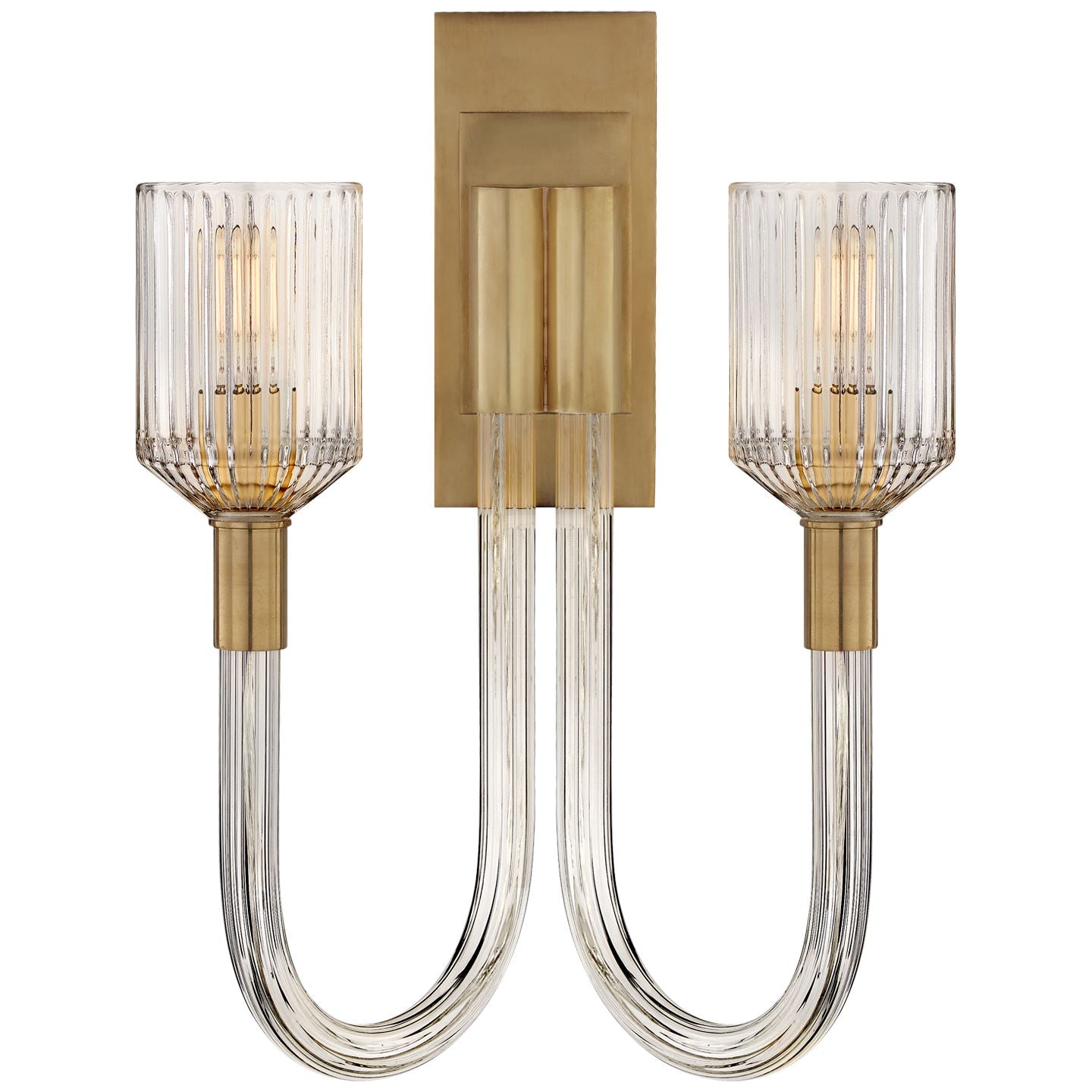 Reverie Double Sconce in Clear Ribbed Glass and Antique-Burnished Brass - Salisbury & Manus