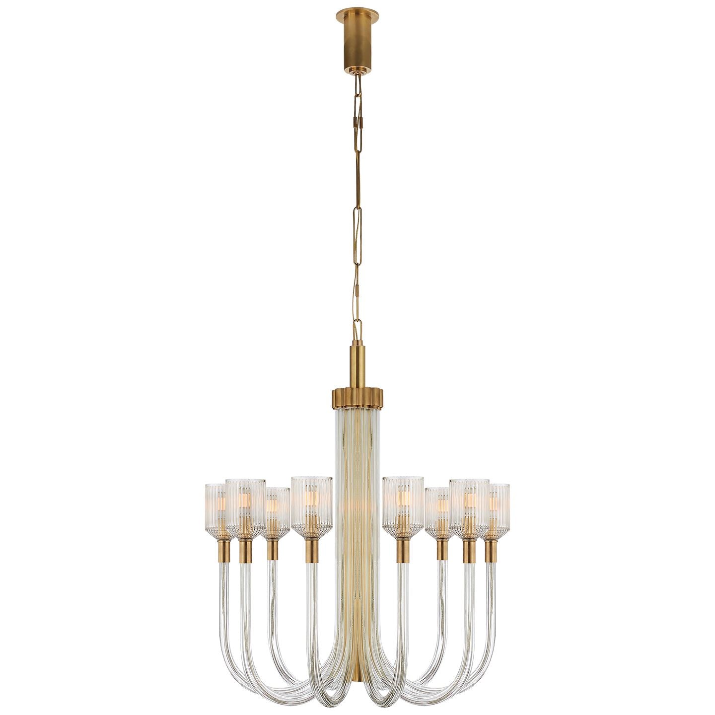 Reverie Medium Single Tier Chandelier in Clear Ribbed Glass and Antique-Burnished Brass - Salisbury & Manus