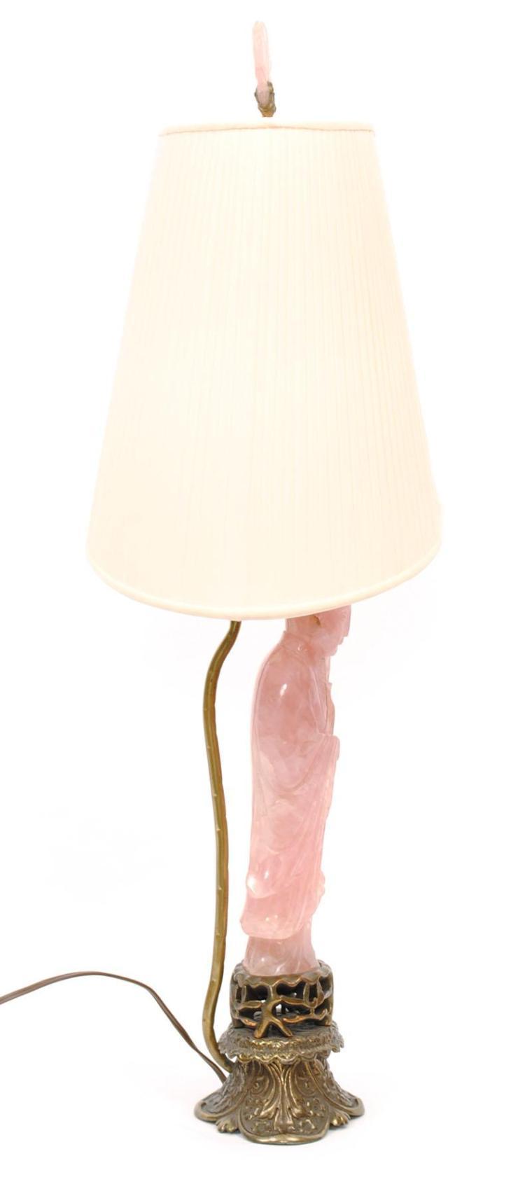 Rose Quartz Table Lamp with Silk Shade - Salisbury & Manus