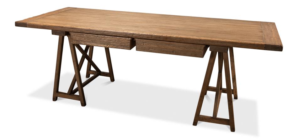 Sawhorse Desk, Natural Polished Old Pine - Salisbury &amp; Manus