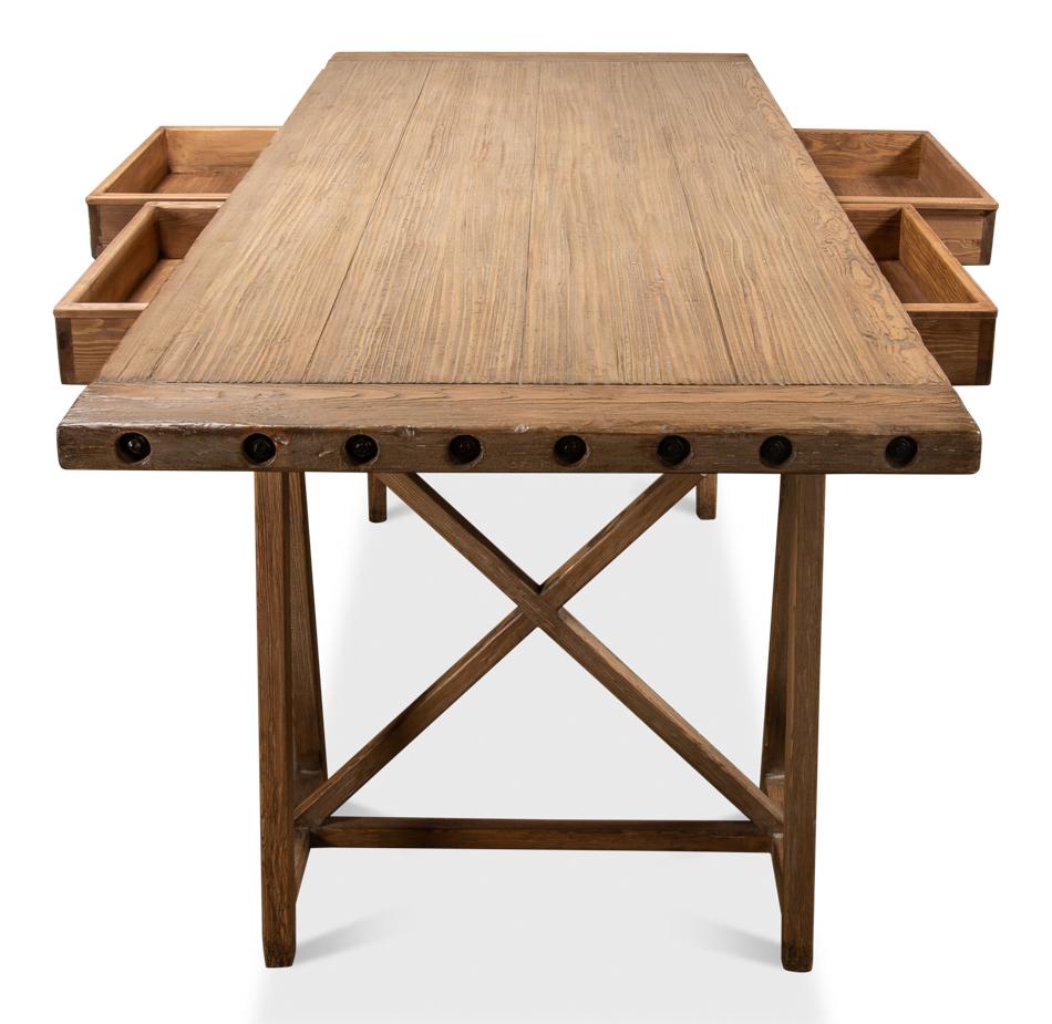 Sawhorse Desk, Natural Polished Old Pine - Salisbury & Manus