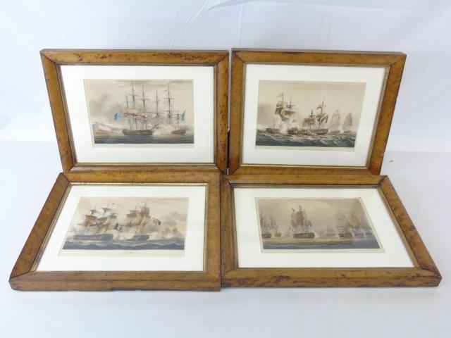 Set of Four Antique 19th C Marine Schooner Prints in Antique Birds Eye Maple  Frames. - Salisbury &amp; Manus