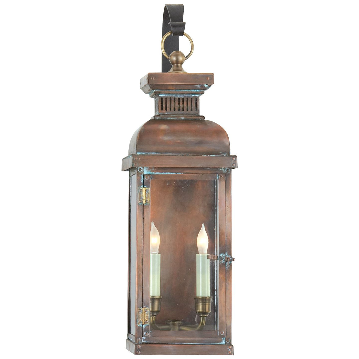 Suffork Medium Scroll Arm Lantern in Natural Copper - Salisbury &amp; Manus