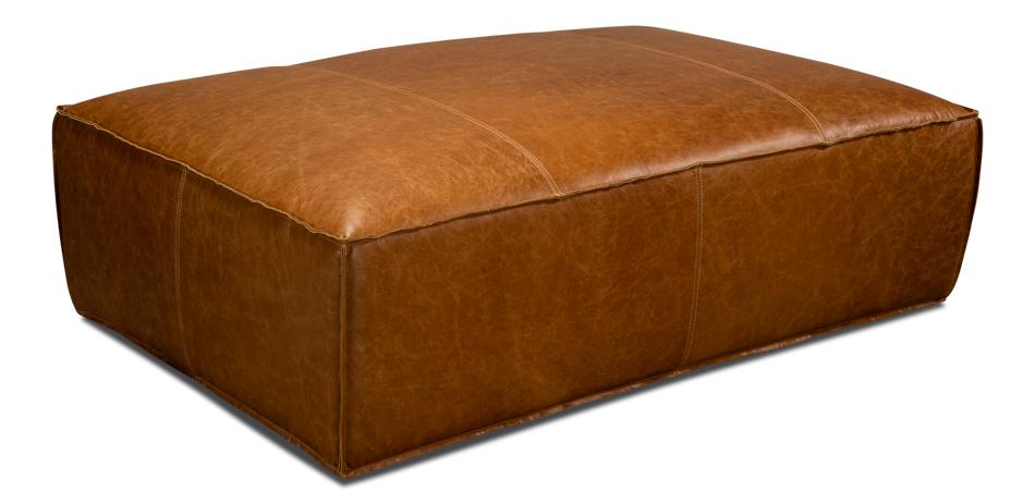 Utah Ottoman, Columbia Brown Leather - Salisbury &amp; Manus