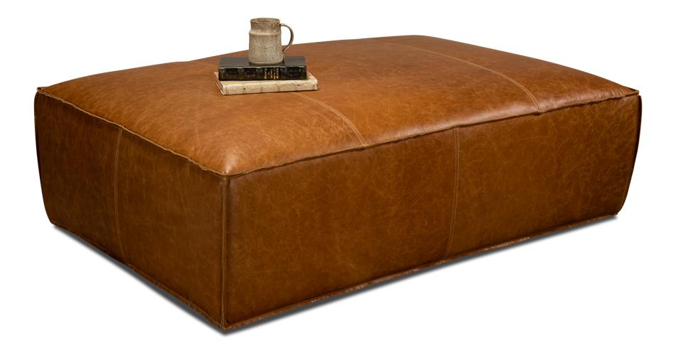 Utah Ottoman, Columbia Brown Leather - Salisbury & Manus
