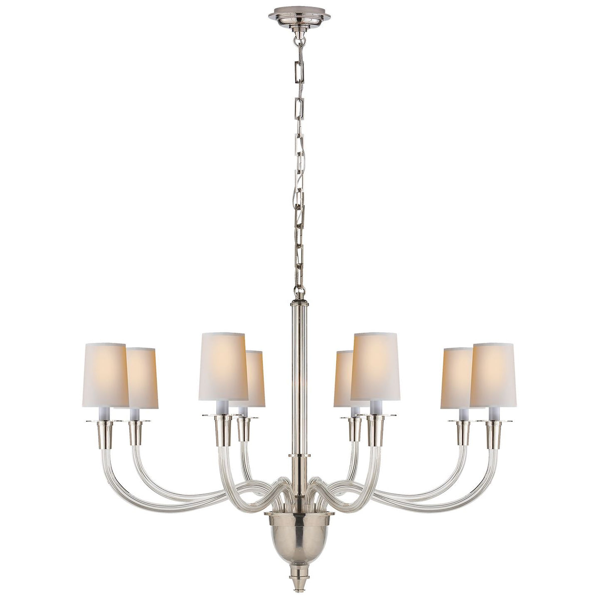Vivian Large One-Tier Chandelier in Polished Nickel with Natural Paper Shades - Salisbury &amp; Manus