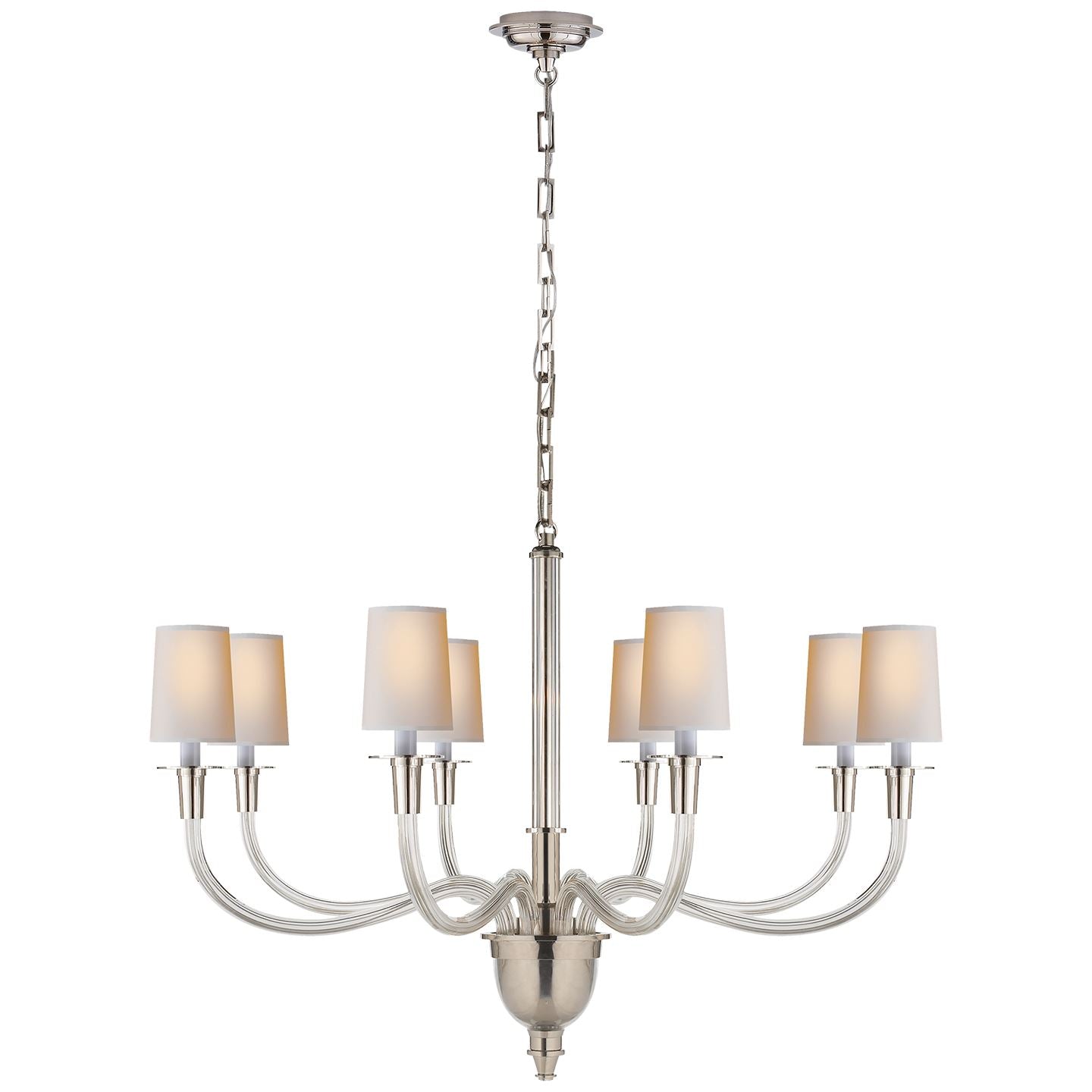 Vivian Large One-Tier Chandelier in Polished Nickel with Natural Paper Shades - Salisbury & Manus