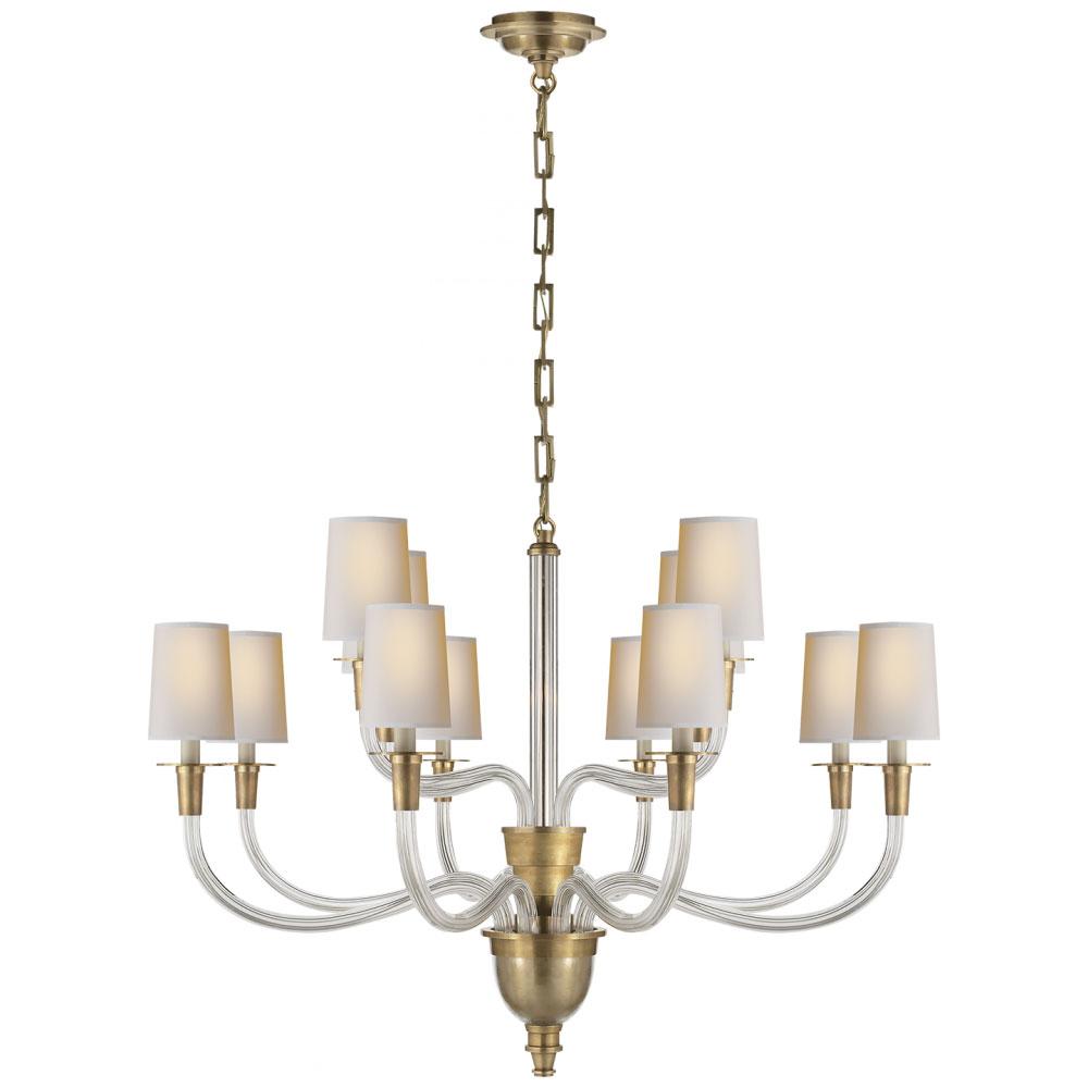 Vivian Large Two-Tier Chandelier in Hand-Rubbed Antique Brass with Natural Paper Shades - Salisbury & Manus