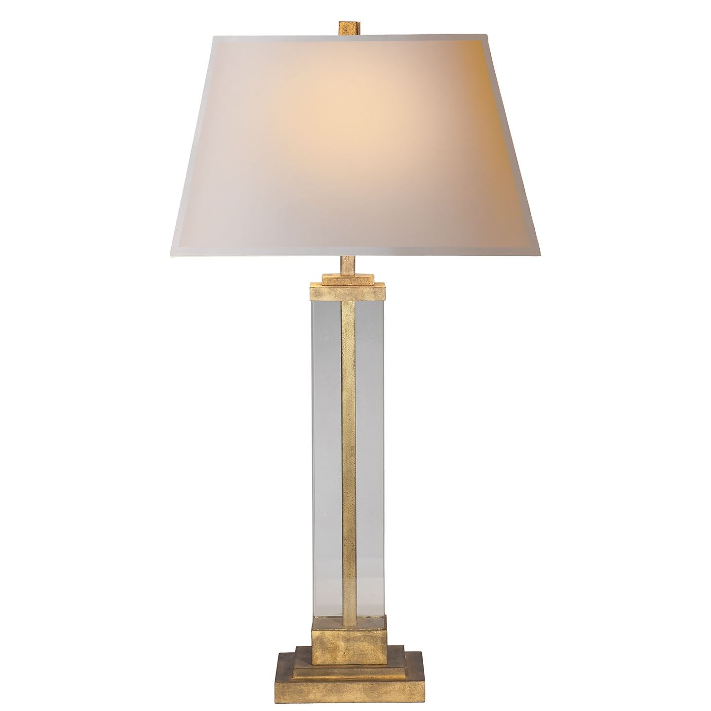 Wright Table Lamp in Gilded Iron and Glass with Natural Paper Shade - Salisbury & Manus